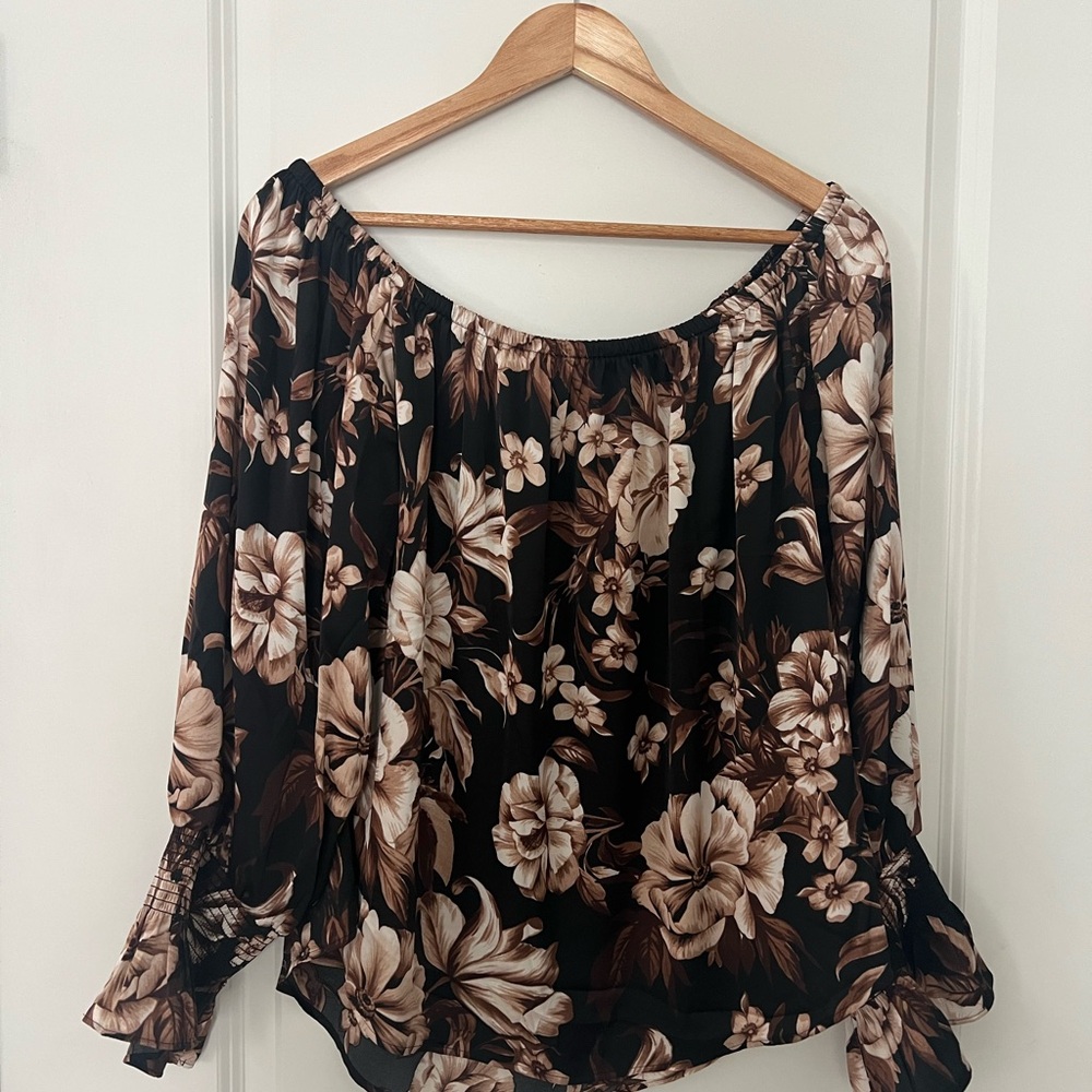 Express Black and Brown Floral Blouse